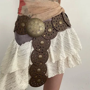 Spice Girl Y2K Stile Harajuku Vintage Rivetto Patchwork Design Cinture larghe per le donne High Street Cintura in ecopelle cinturones 1