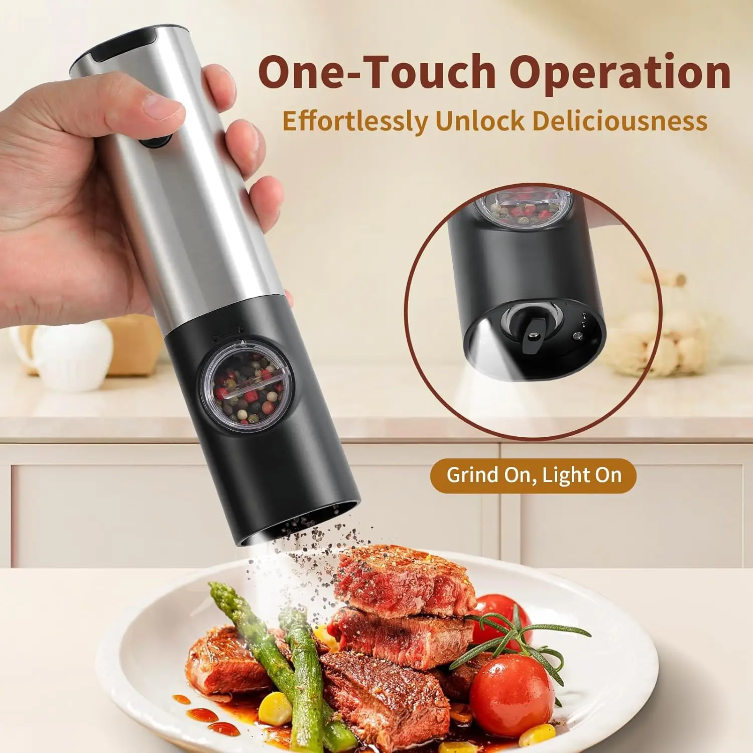 Electric Pepper Powder Grinder USB Rechargeable Salt Pepper Grinder With Adjustable Roughness Freshly Ground Pepper kitchen Tool