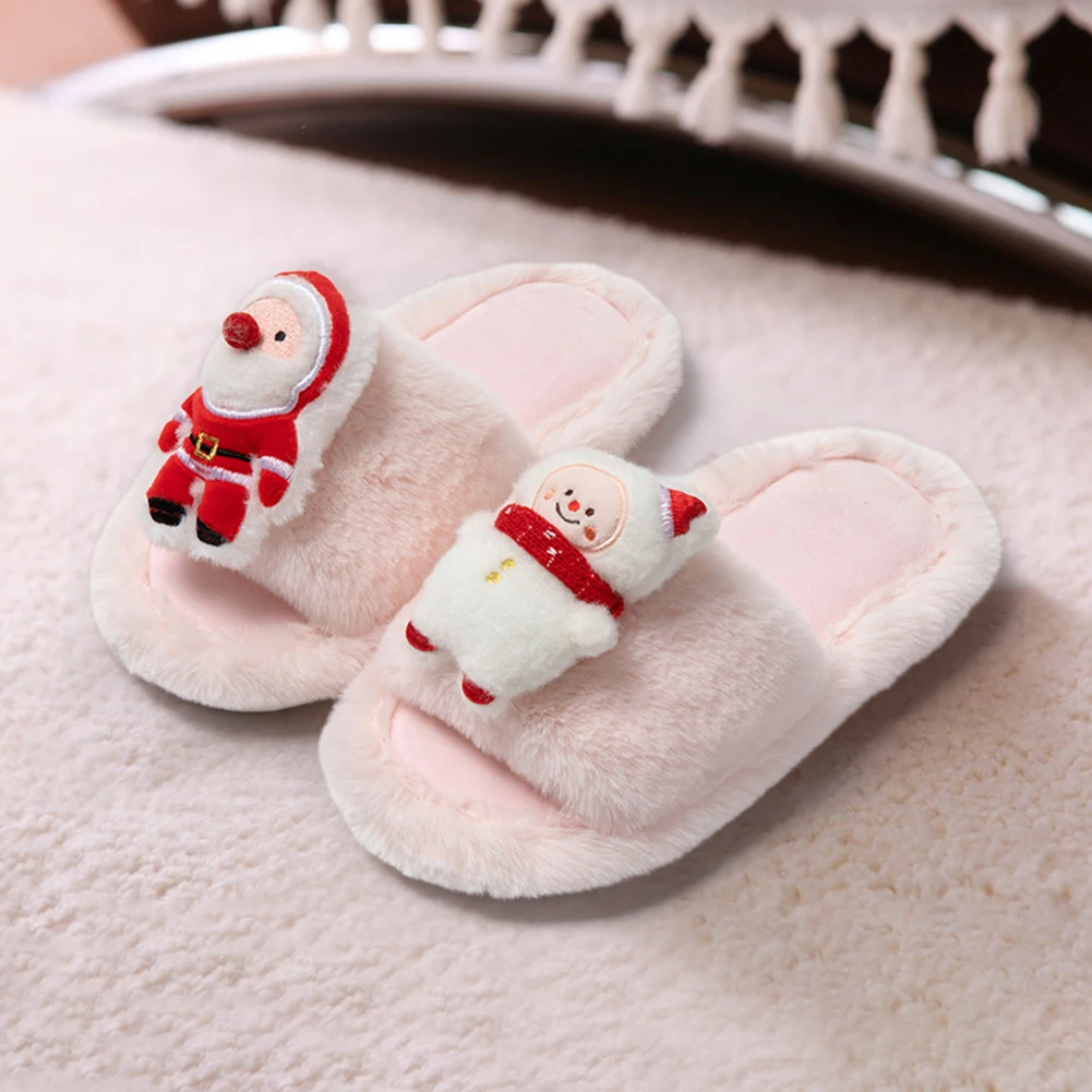 Christmas Printed Slippers Comfy Fluffy Thickened Slippers Cozy Plush Breathable Scuff Bedroom Shoes