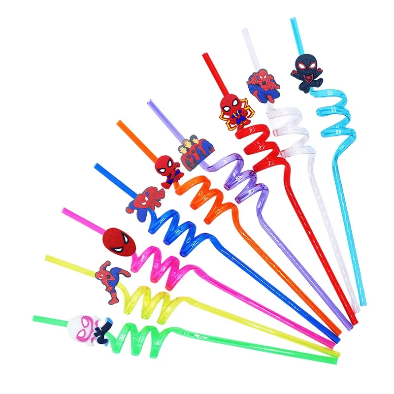 Birthday Party Supplies SpiderMans Drinking Straws Kids Boys Girls Birthday Party Decoration Baby Shower Cartoon Anime Marvels Party Supplies Toys Gift