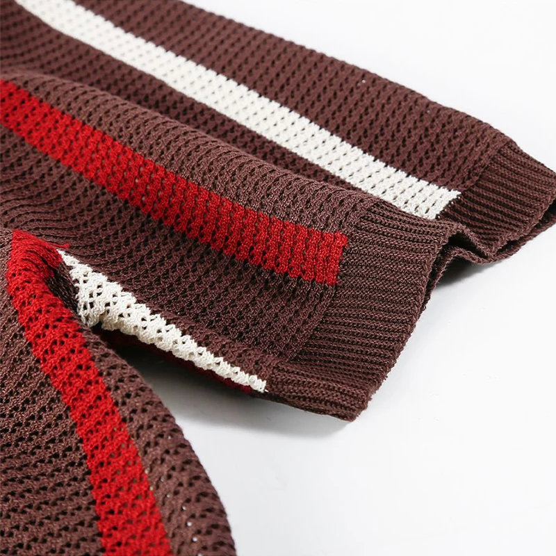 Stylish Mens Knitting Mesh Polo Shirts 2025 Summer Casual Hollow Out Knitted Polo Shirt Men Vintage Striped Lapel Zipper Polos 17 Sd8b956af59e6495381376fab56ae2785b