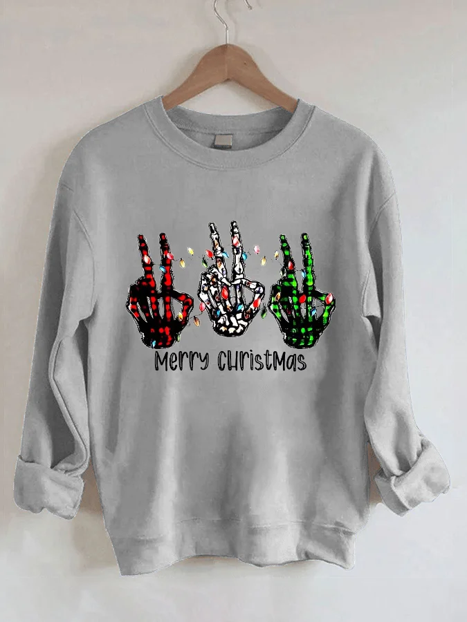 Merry Christmas Fun Print Casual Crew Neck Sweatshirt Funny Long Sleeve Sweater Xmas Party Hooded Pullover