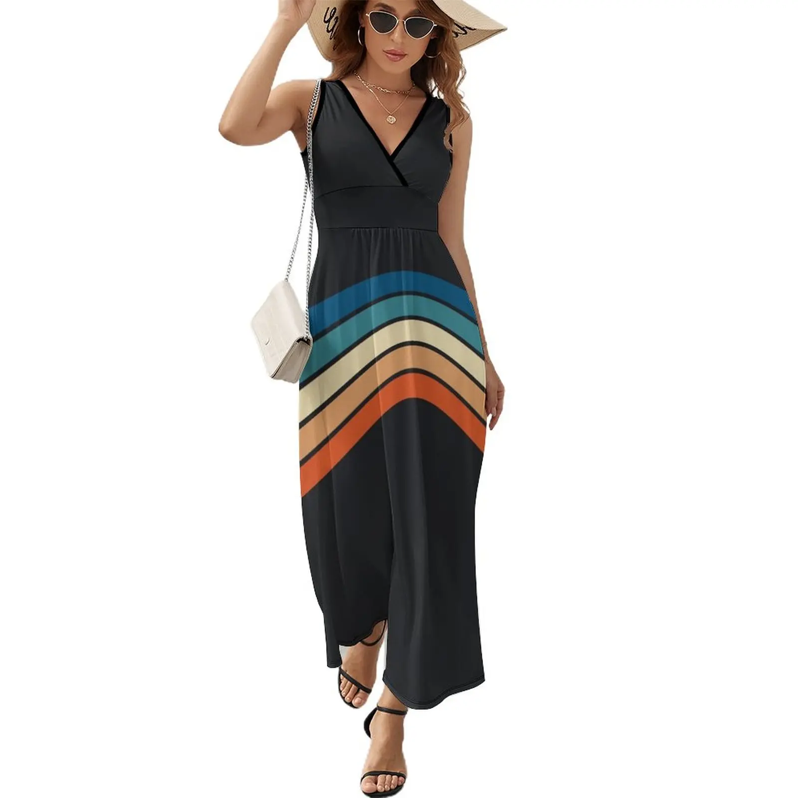 

70s Vintage Retro Stripes Sleeveless Dress dress summer women's elegant loose dresses women's evening dresses 2023