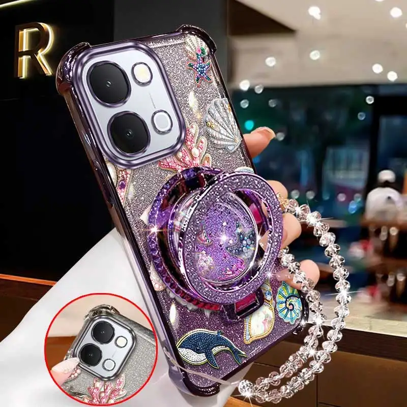 3-Piece Beautiful Shell Phone Case Set with Lanyard and Stand