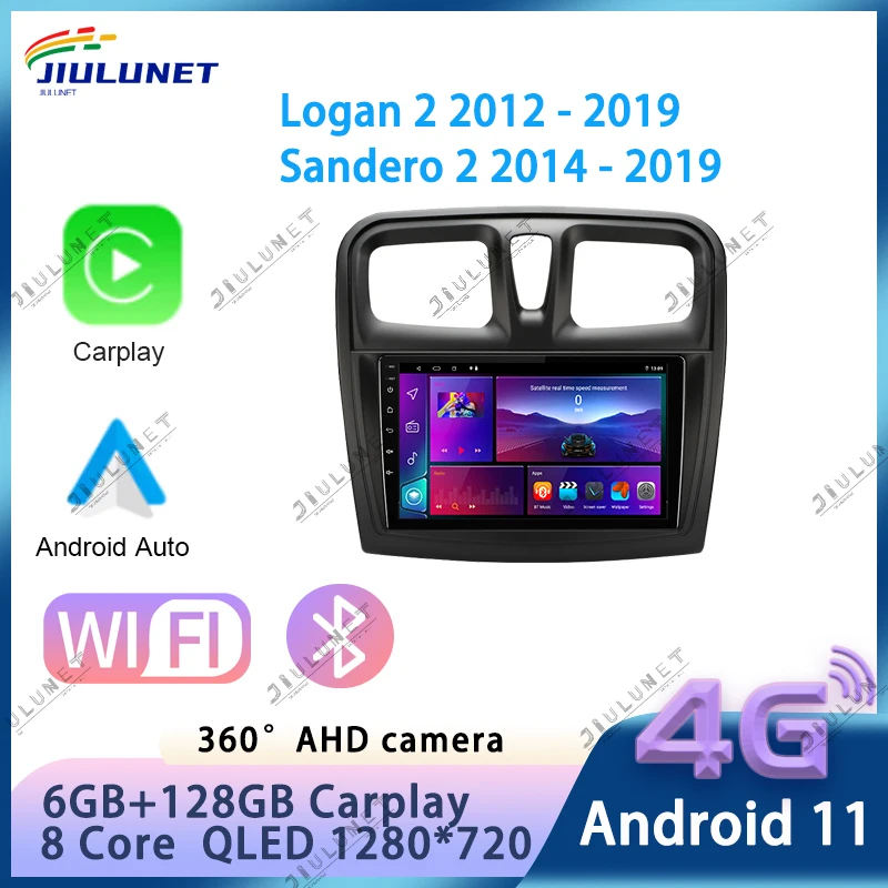 

JIULUNET Car Radio Multimedia Video Player Android 11 For Renault Logan 2 Sandero 2 2012 - 2019 2 Din GPS Navigation Stereo DVD