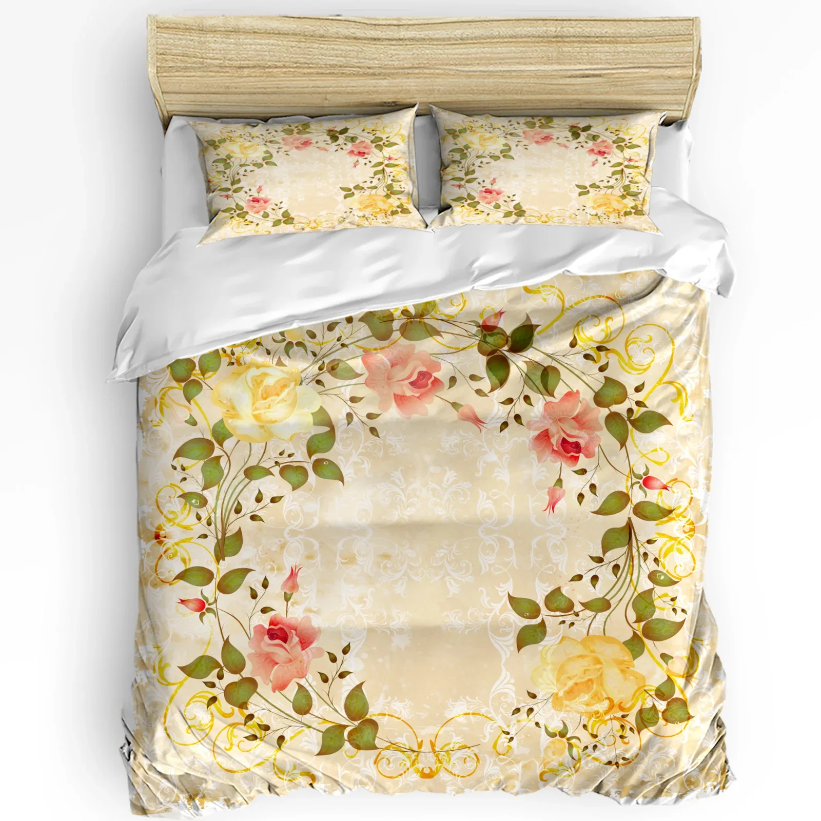 

3pcs Bedding Set Roses Border Wreath Flower Home Textile Duvet Cover Pillow Case Boy Kid Teen Girl Bedding Covers Set