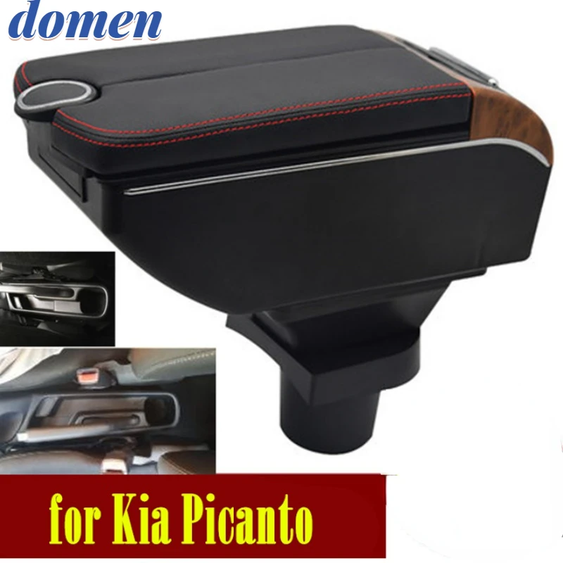 

For Kia Picanto armrest box Double doors open 7USB Interior Parts Car With Retractable Cup Hole Large Space Dual Layer USB