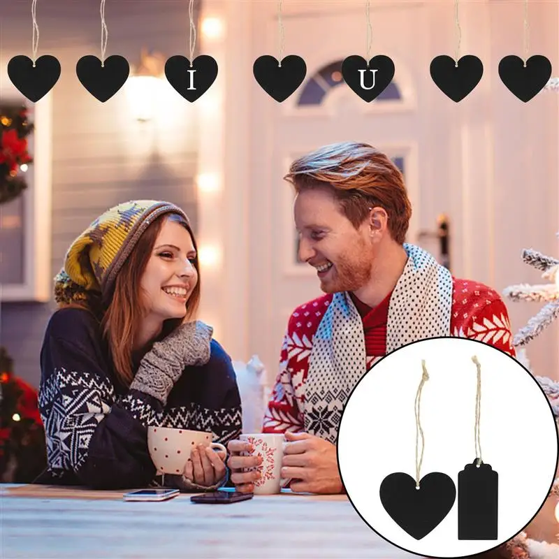 100Pcs Wooden Hanging Blackboards DIY Double Sided Blackboard Pendants Mini Chalkboard Tags For Christmas Wedding Diy Sign Board