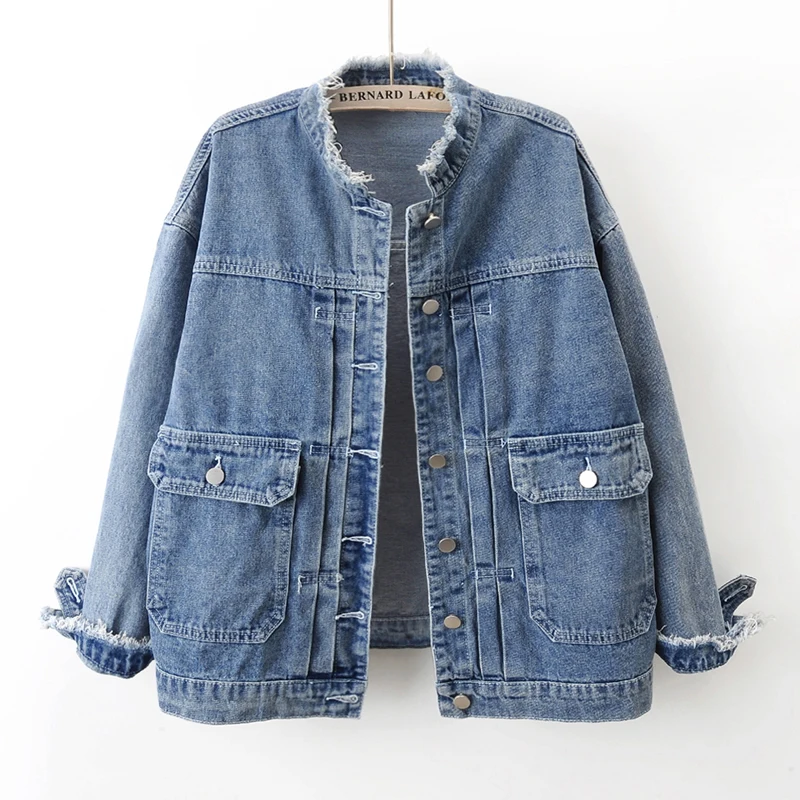 

New Spring Autumn Women Denim Jacket Korean Casual Stand collar Vintage Jeans Coat Female Loose Outerwear Streetwear tide R191