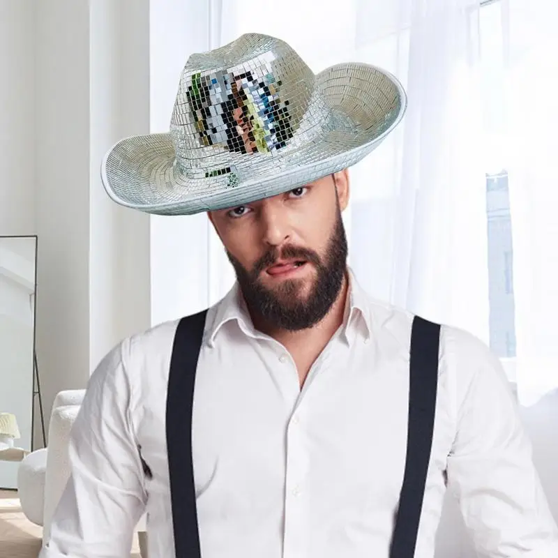 Disco Ball Cowboy Hat With Mirrored Glass Stunning Disco Ball Hats for