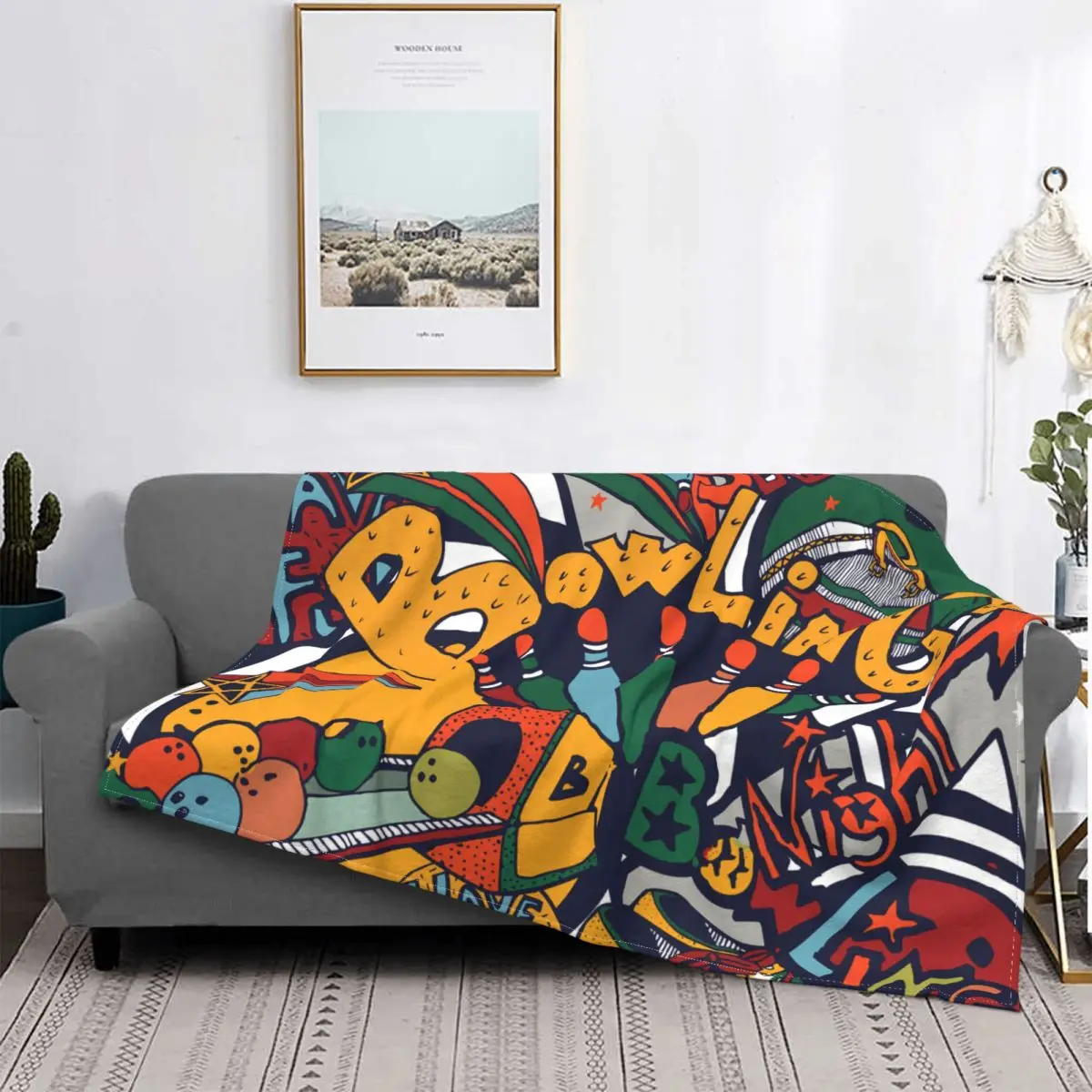 

Vintage Bowling Collage Graffiti Art Pattern Blanket Plush Autumn/Winter Cute Thin Throw Blankets For Car Bedspread