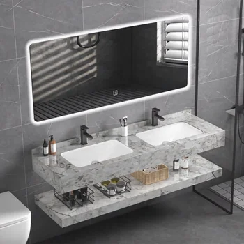 อ่างล้างหน้ามืออ่างล้างจาน Vanities ห้องน้ํา Slate Rock อ่างล้างหน้า Sintered Wall Sink อ่างล้างหน้าตู้ห้องน้ํา Vanity ติดผนัง 1