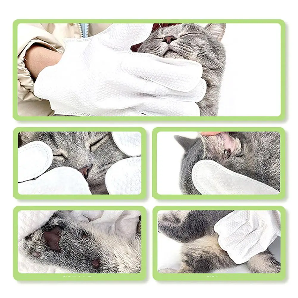 NEW High-end 6PCS Pet Wash Free Cleaning Gloves Pet Disposable Cleaning Gloves Stain Remover Dry Wet Wipes For CAT DOG