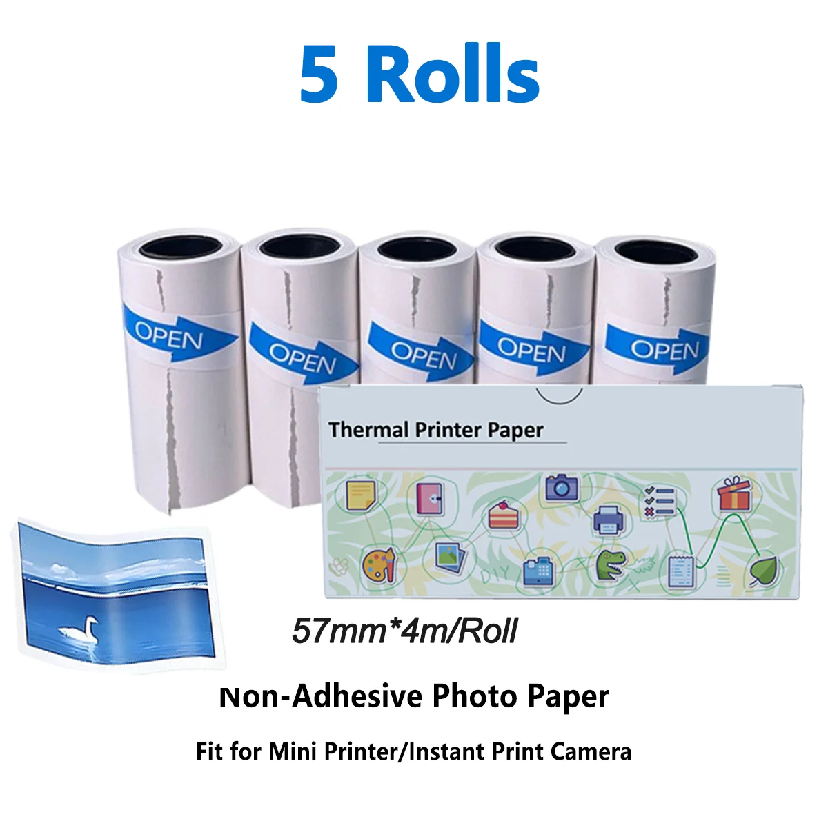 12 rollen thermisch papier, 57 mm x 29 mm x 7 m, thermorollen, thermisch printpapier, voor kindercamera's, direct afdrukpapier voor kinderen, mobiele mini fotoprinter