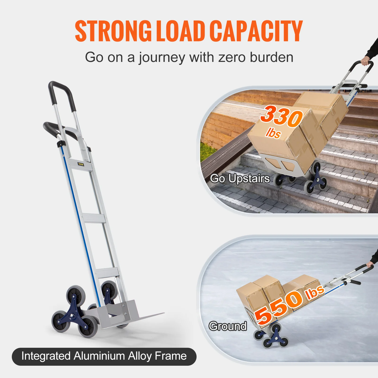 Heavy Duty Stair Climbing Cart with Dual Handles