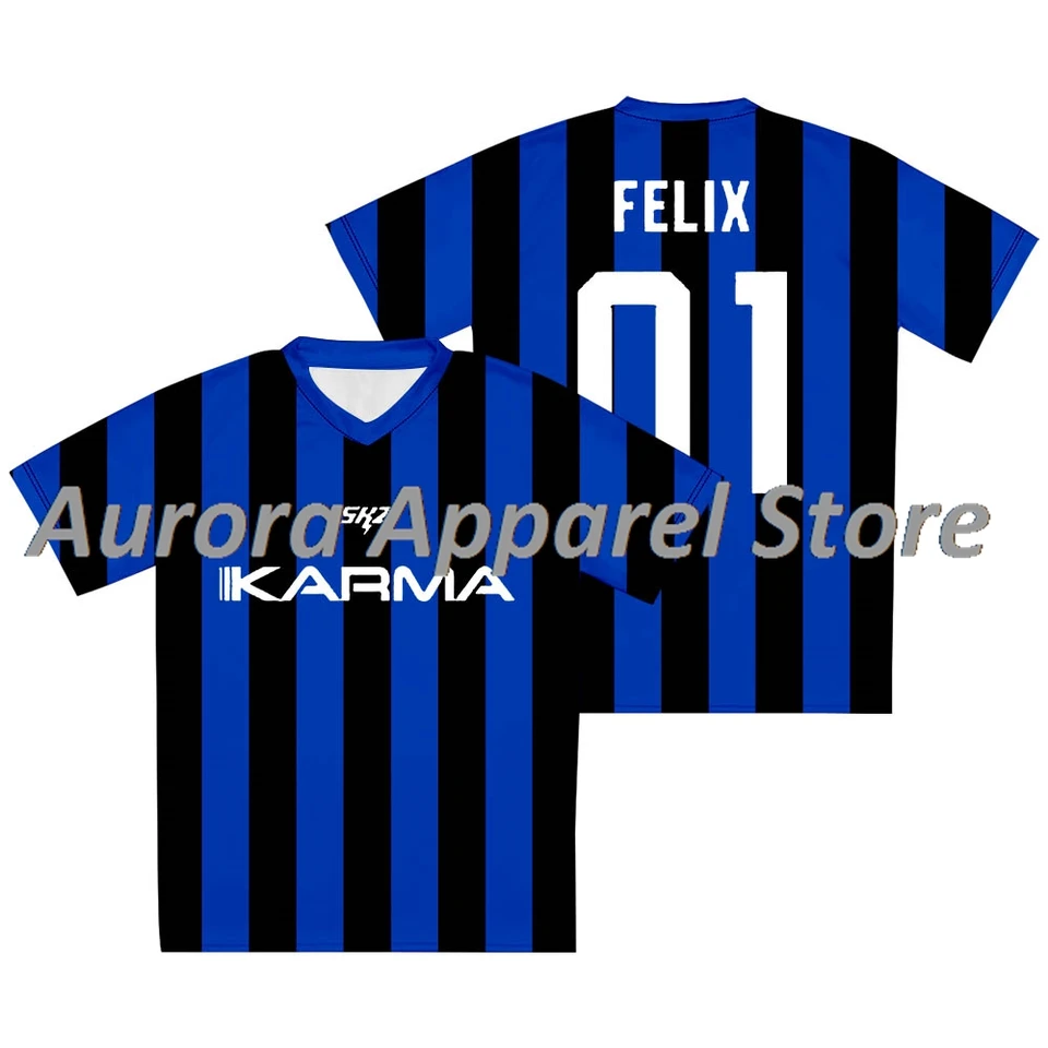 Kpop SKZ Karma Jersey Dominate World Tour Merch V-neck T-Shirts