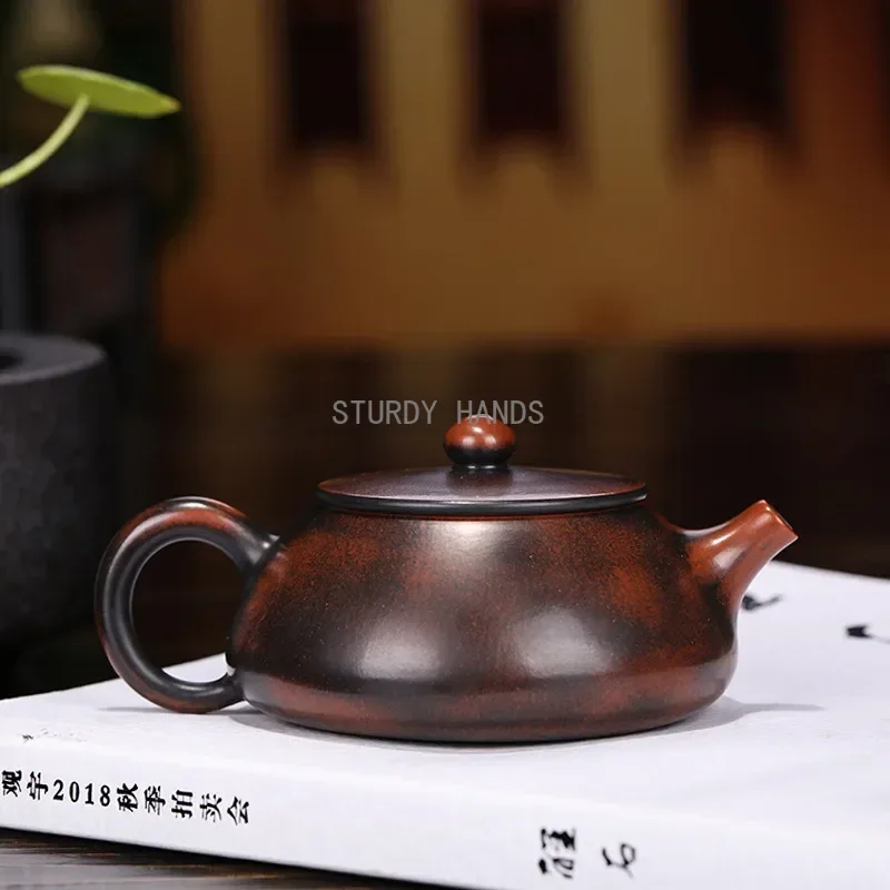 130ml Yixing purple clay teapot original ore red mud spoon handmade ball hole filter brewing teapot tea
