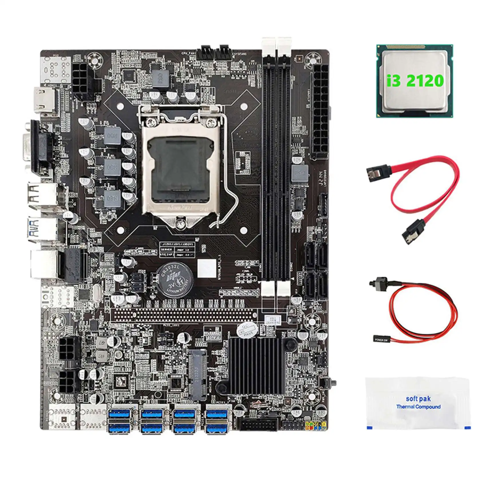 

Материнская плата B75 ETH 8XPCIE к USB + I3 2120 ЦПУ + SATA кабель + кабель переключателя + термопаста LGA1155 материнская плата для майнинга