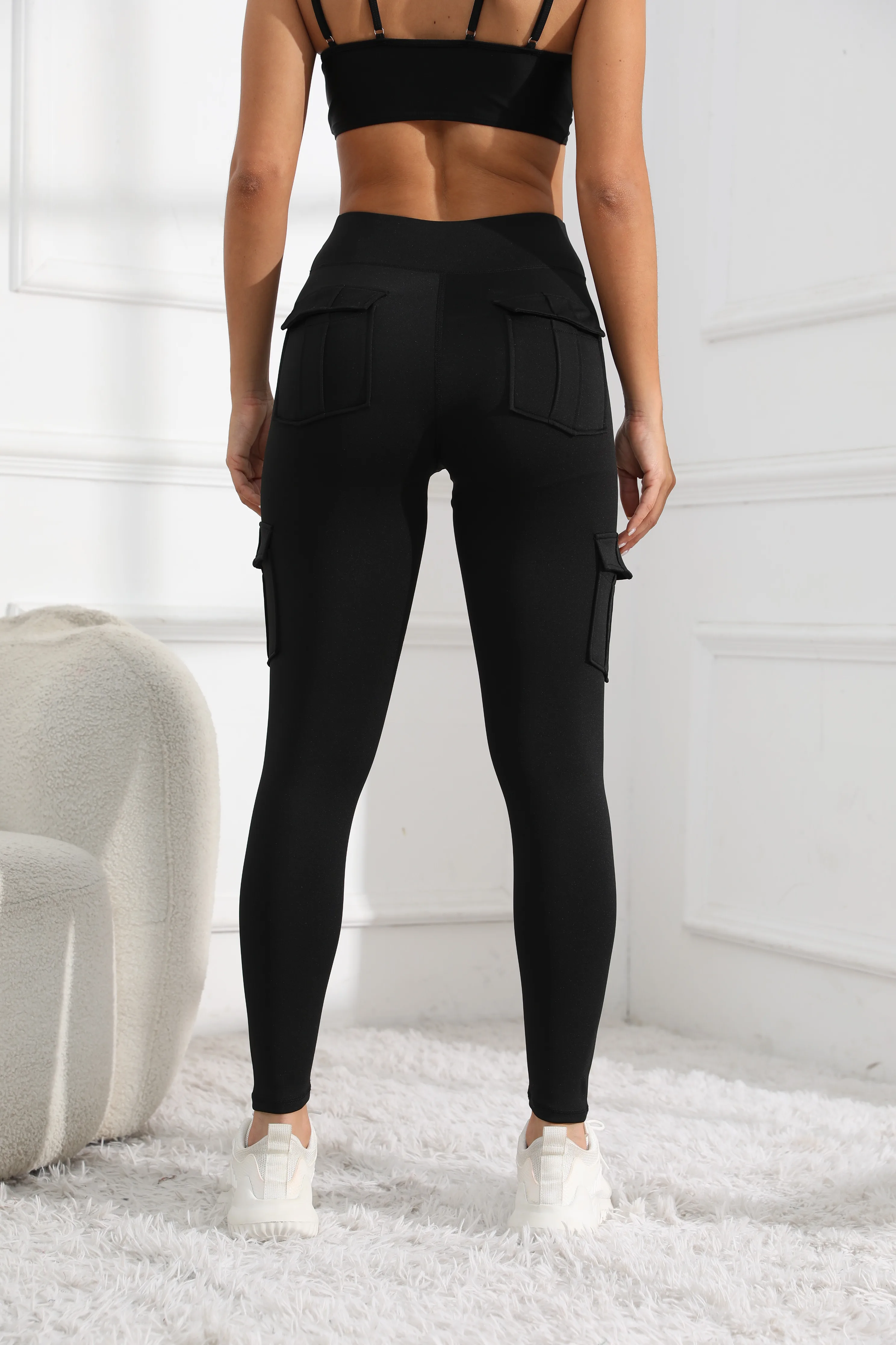 High waisted yoga leggings with 4 button pockets, multi piece set for hip lifting, abdominal tightening, sports running, workwea