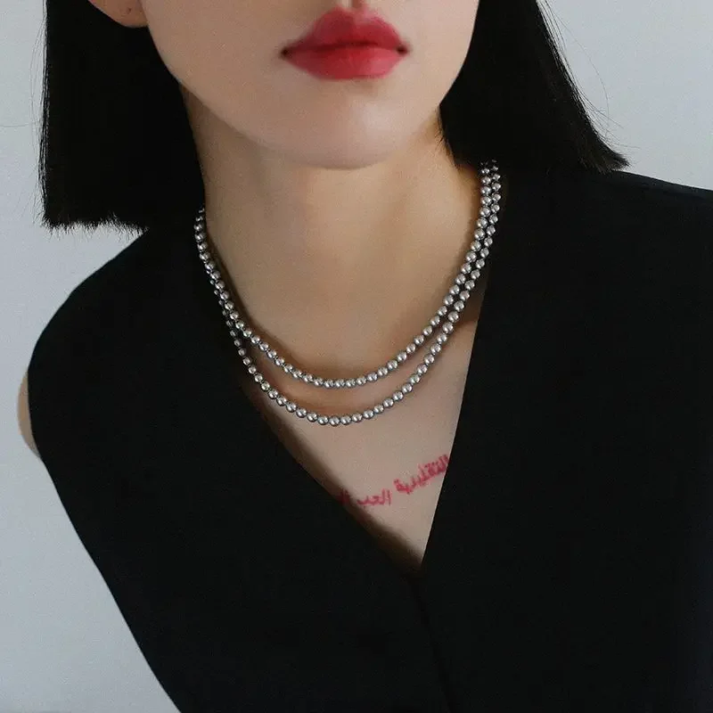 

Cold breeze personality grey pearl retro collarbone necklace
