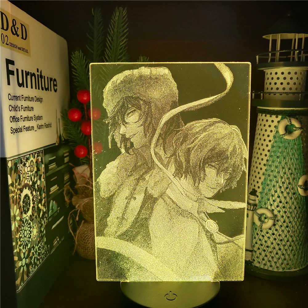 night light for bedroom Bungo Stray Dogs Dazai Osamu Fyodor Anime 3D Night Lights LED Colorful Collective Lampara Table Desk Lamp Model Visual Lighting dinosaur night light