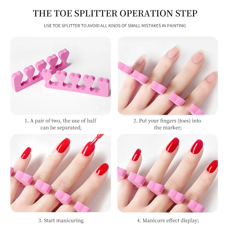 Pink Soft EVA Sponge Finger Toe Separator Nail Polish Feet Care Sponge Toe Splitter Bulk Manicure Pedicure Salon/Home 1/5Pcs