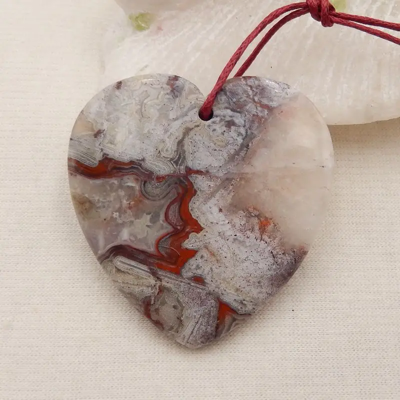 Semiprecious Natural Crazy Lace Rosetta Stone Pendant Beads 47x45x7mm,24g Fashion Jewelry Necklace Accessories