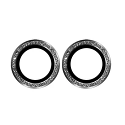 Premium Glitter Diamond Metal Lens Ring Protector - Back Camera Lens Tempered Glass - Z Flip 5 (2PCS) (Black)