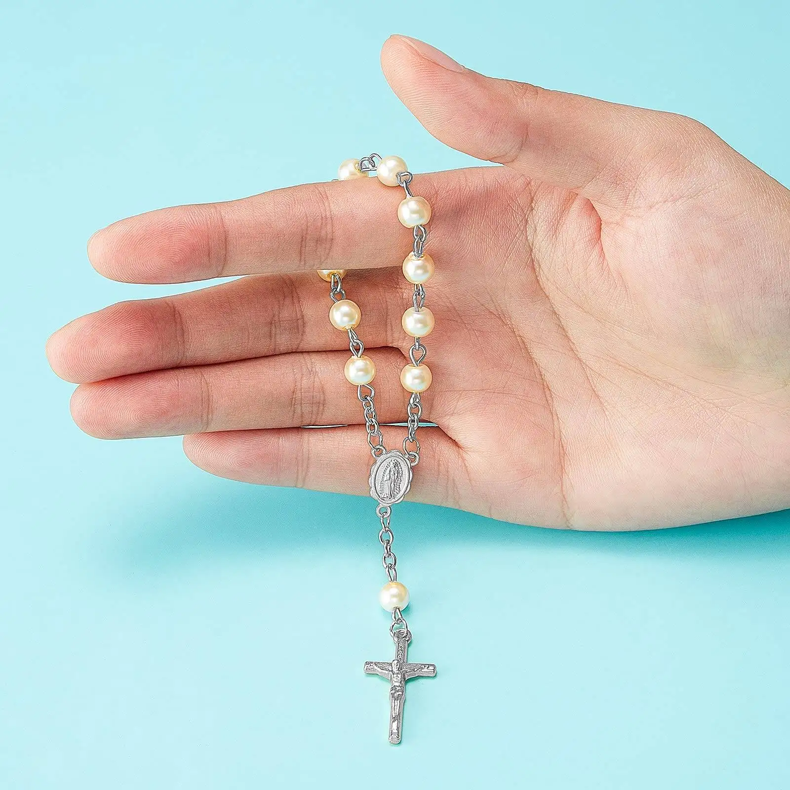 30Pcs Baptism Rosary Beads Finger Baptism Rosaries Faux Pearls for Baptism Favors Christening Favors Communion Favors 2