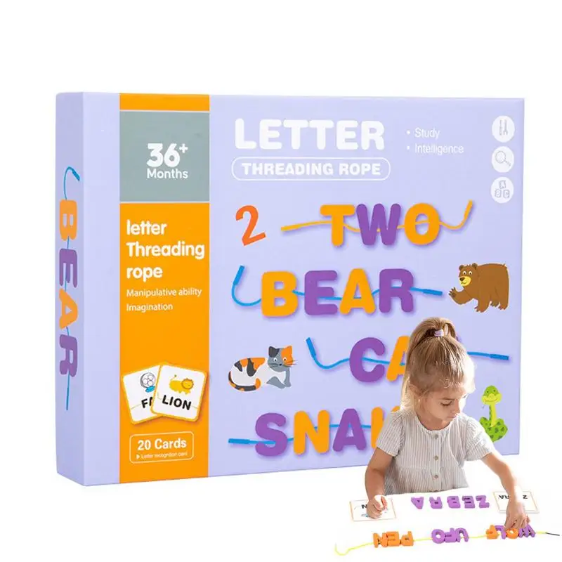 

Toddler Wooden Letters Threading Alphabet Toys With Cards Fine Motor Skills Toys For Parent-Child Interaction Birthday Gift Earl