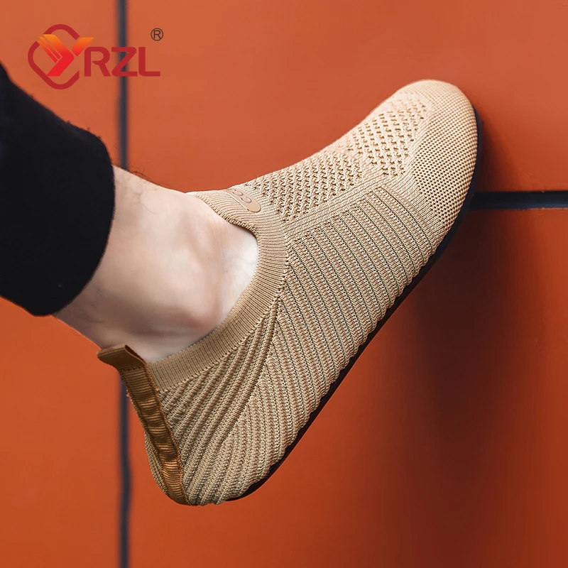 YRZL Summer Men Slip on Flat Breathable Brown Man Shoes Men's Comfort Soft Sole Casual Shoes Man Plus Size Loafers Walking Shoes 3