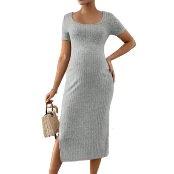 American Fashion Casual Knitted Dress Summer Slim A Line Side Splits Clothes for Pregnant Women 24ss Y2k Youth Pregnancy