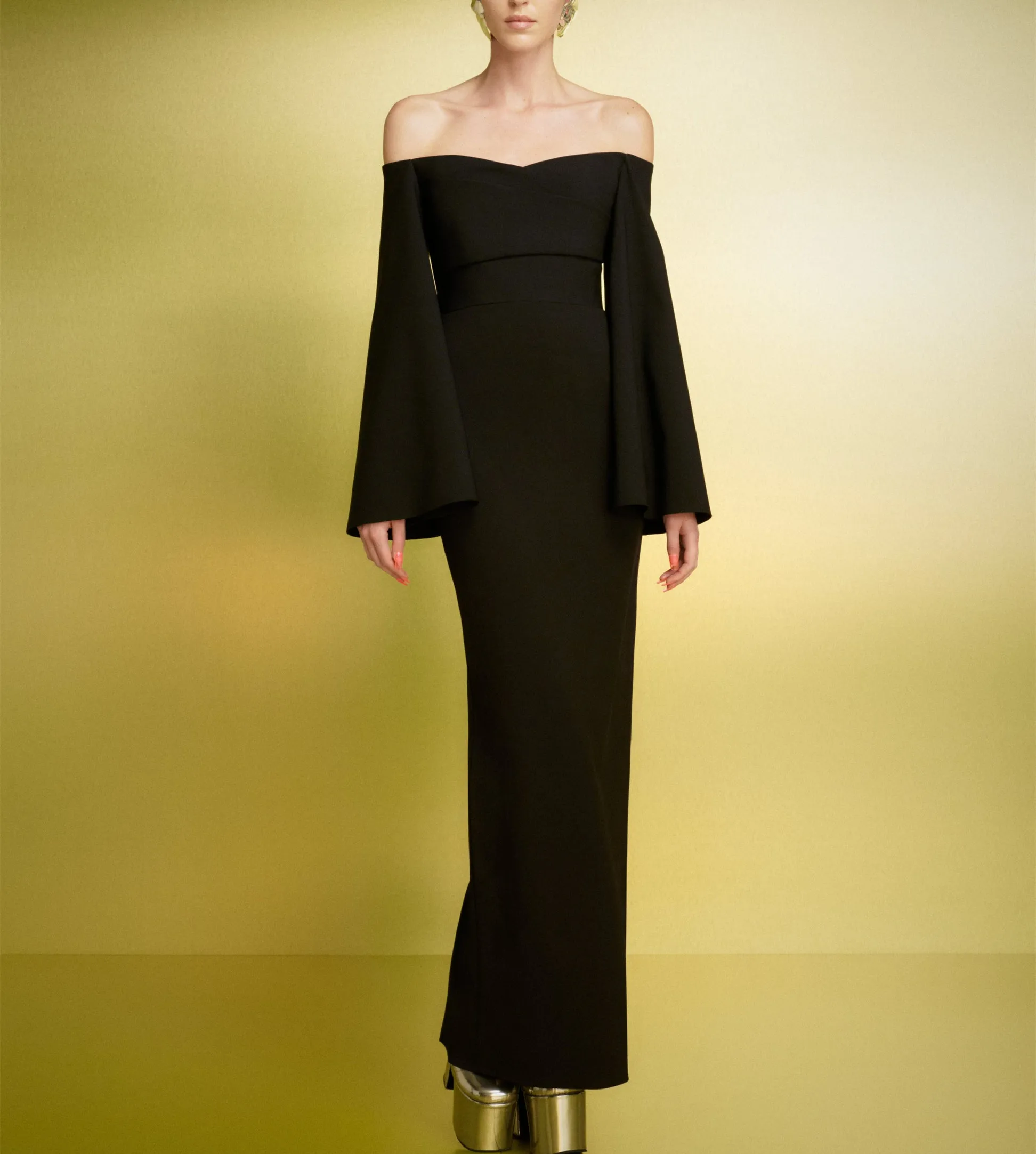 

Elegant Long Black Crepe Evening Dresses With Slit Sheath Boat Neck Zipper Back Ankle Length Prom Gown Pageant Party Dress