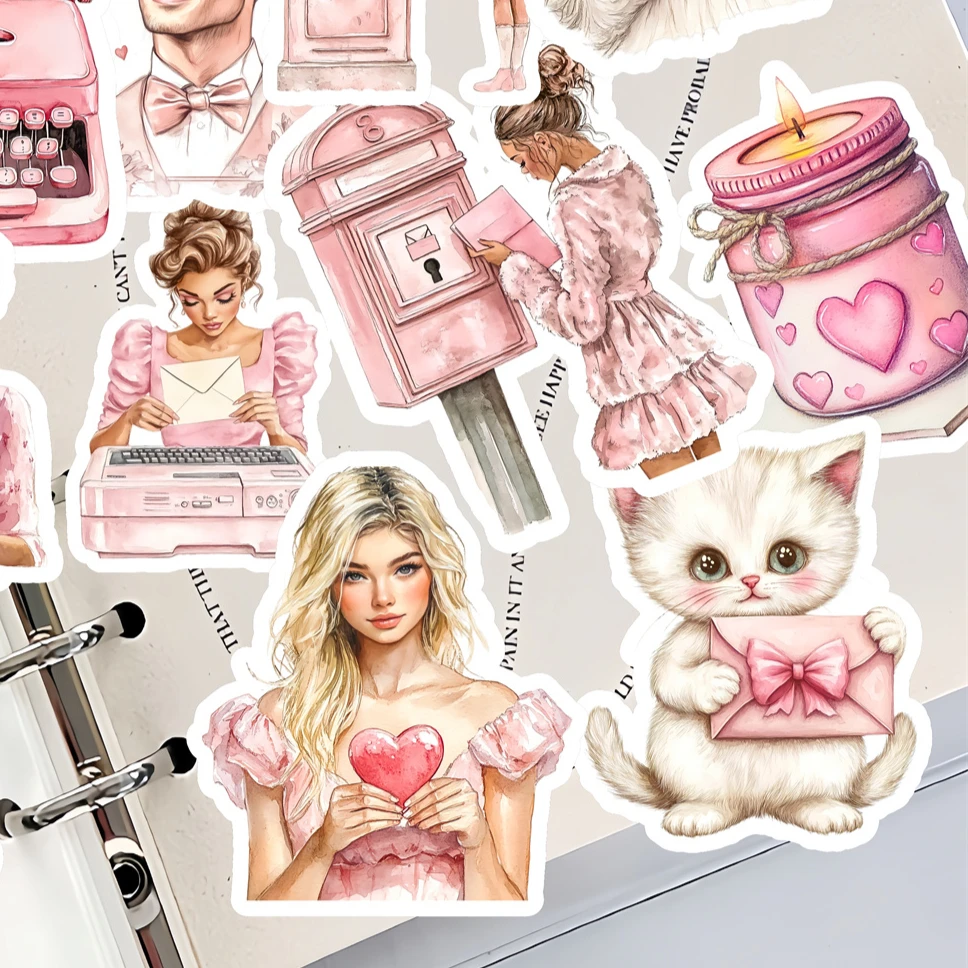 18 Stück DIY süße rosa Mädchen Valentinstag Brief Briefpapier Aufkleber handgezeichnet Paris Alltag, Planer, Tagebuch Dekoration