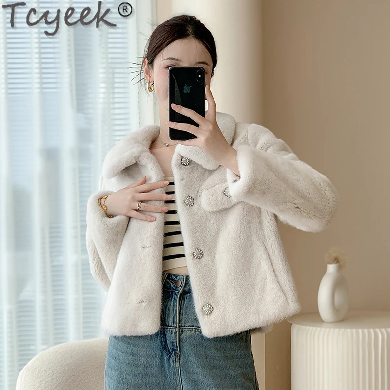 Tcyeek Cappotto Di Pelliccia Di Visone Naturale Donna Inverno Giacca Di Pelliccia Da Donna 2023 Stile Corto Moda Intero Visone Vera Pelliccia Cappotti