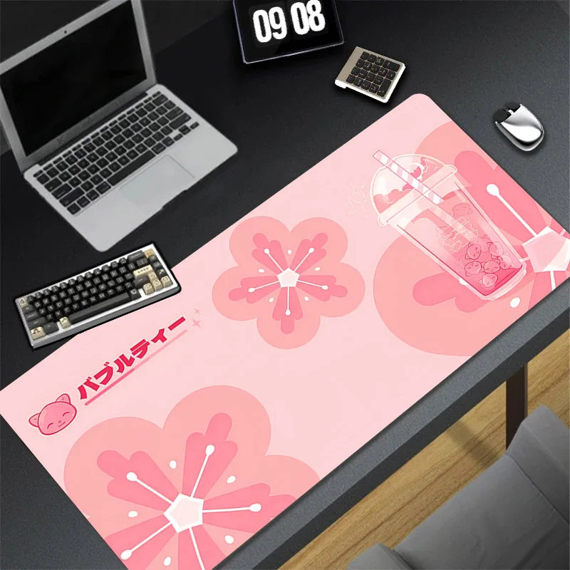 Anime Cute Large Mousepad Boba Tea Pink Office Table Mat Computer Gaming Anti Slip Mouse Pad 900x400 Custom Game Kawaii Carpet ac grass field crossing gaming gamer handheld rpg sandbo chill girly game kk bath mat hallway carpet anti slip bathtub wc mat