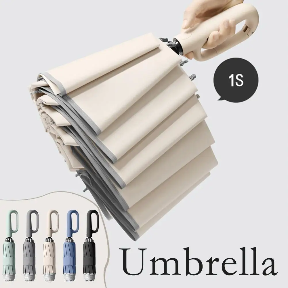 Fully Automatic Reverse Folding Umbrella With Windproof Reflective Stripe UV Umbrellas For Men Women Carabiner 2 In1 Sunsha E6K6