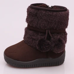 Children's Cozy Winter Snow Boots with Adorable Pom Poms - 24 (Coffee)