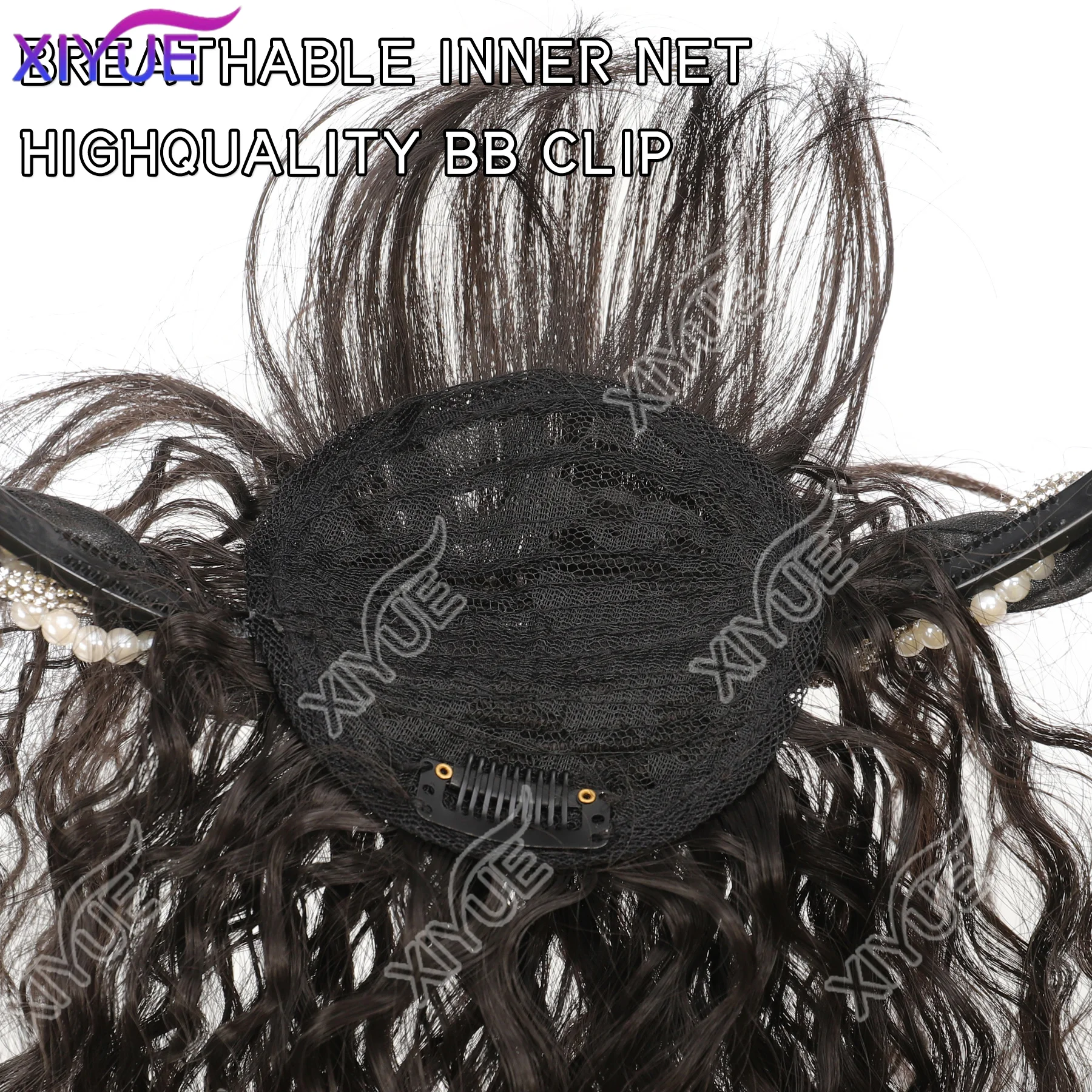 XIYUE Hairband wig bangs wig female one natural curly hair covered white hair on the top of the head thin bangs wig piece