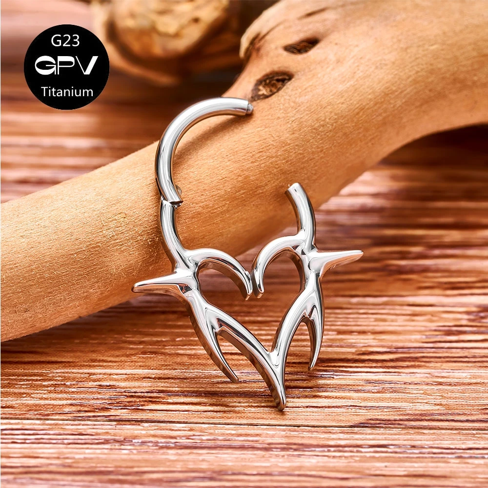 G23 F136 Titanium shaped Thorn Nose Ring Punk Men's and Women's Nose Median Ring Perforated Jewelry Vacuum Plated Earrings