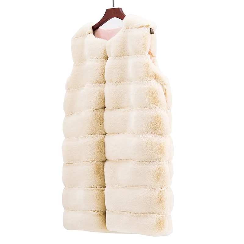 Long Warm Faux Fur Coat Women Vest Sleeveless Outerwear Jacket S-4XL Fluffy Artificial Fur Coat Vintage Sleeveless Tops