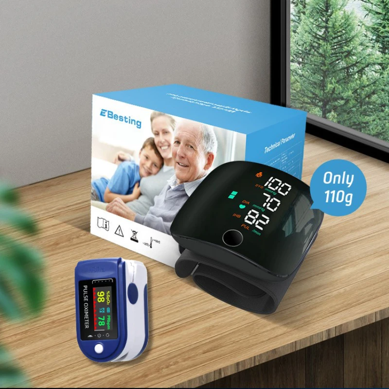 Blood Pressure Monitor Medical Grade LCD Digital Blood Pressure Monitor Heart Rate and Blood Oxygen Detection Rechargeable Wrist Pressure Monitor