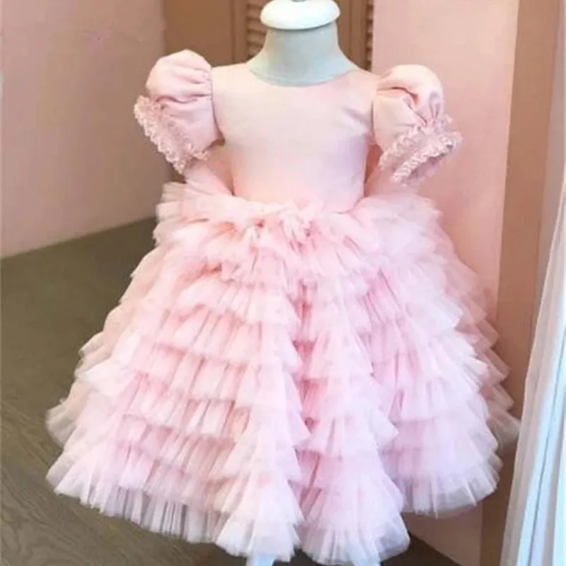 

First Communion Dresses Tulle Lovely Fluffy Pink Angel Flower Girls Dress Wedding Party Dance Beauty Pageant Fantasy Kids Gift