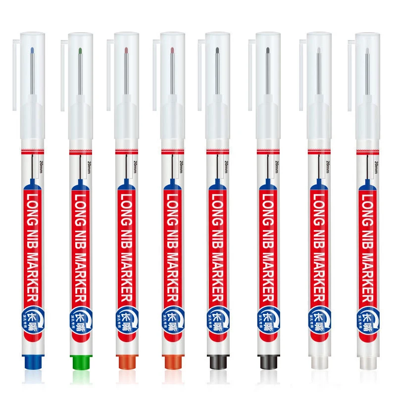Long Nib Markers 8Pcs/Set Perforating 20mm Deep Hole Long Head Nib Markers For Metal Pen Waterproof Bathroom Woodworking Decoration Multi-Purpose