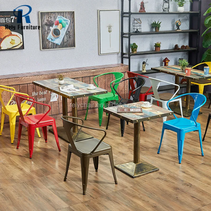 Foshan Furniture Iron Steel Metal Restaurant Coffee Chair Fast Food Cafe Table and Chair