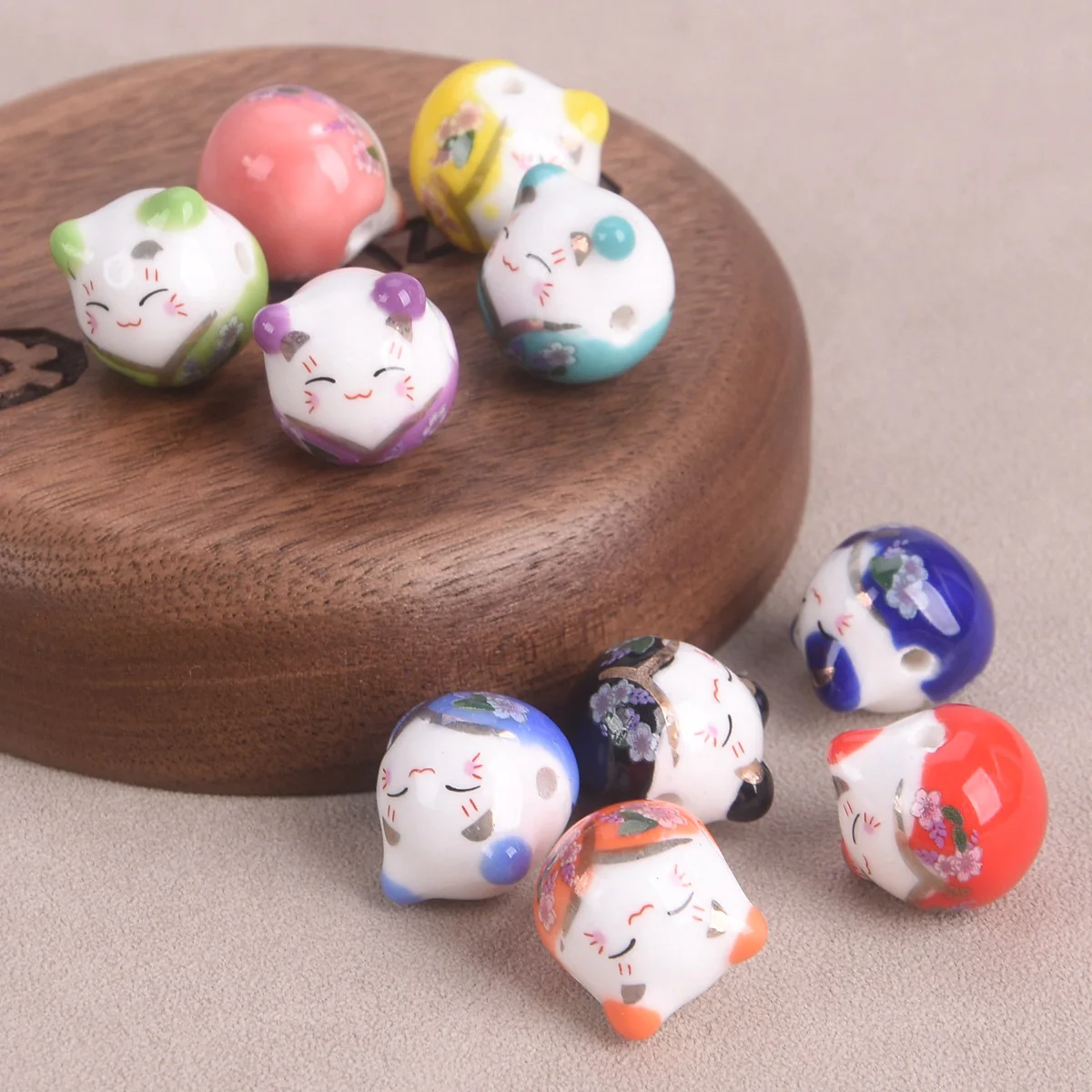 5pcs Fortune Cat 16x14mm Ceramic Porcelain Loose Beads For