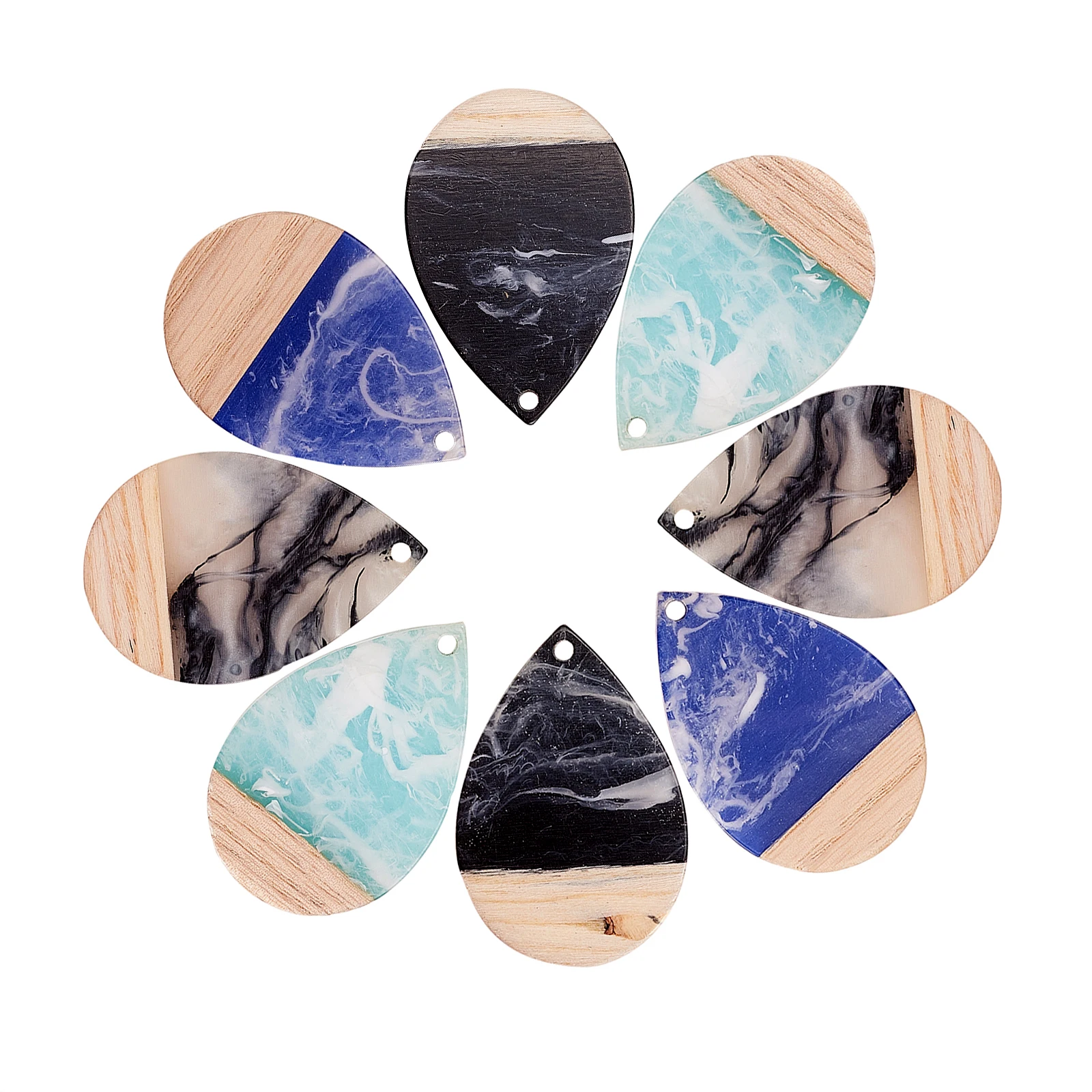 16Pcs 4 Colors Transparent Resin & Walnut Wood Pendants,for DIY Earrings Necklaces Making Jewelry Crafting Accessories