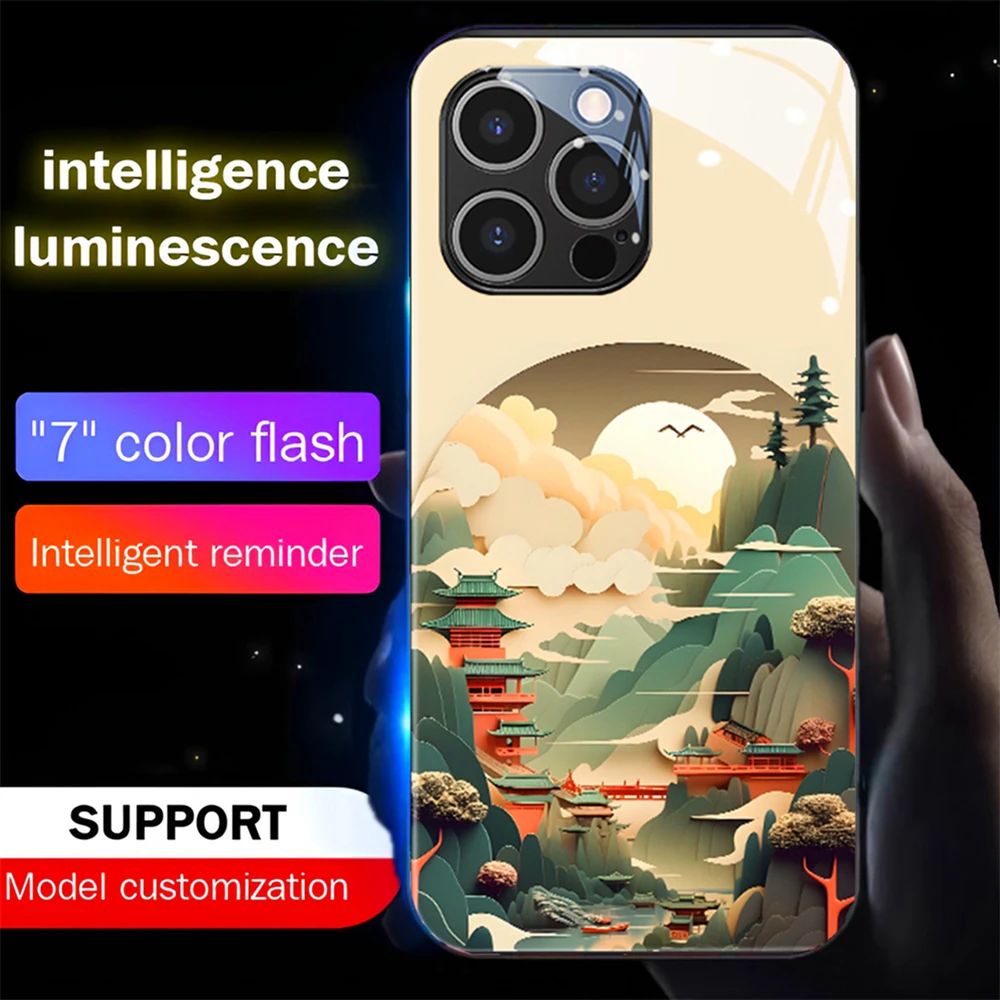 

The Attic In Clouds Smart LED Light Glow Tempered Glass Phone Case For Samsung S24 S23 S22 S21 S20 FE Note 10 20 Plus Ultra A54