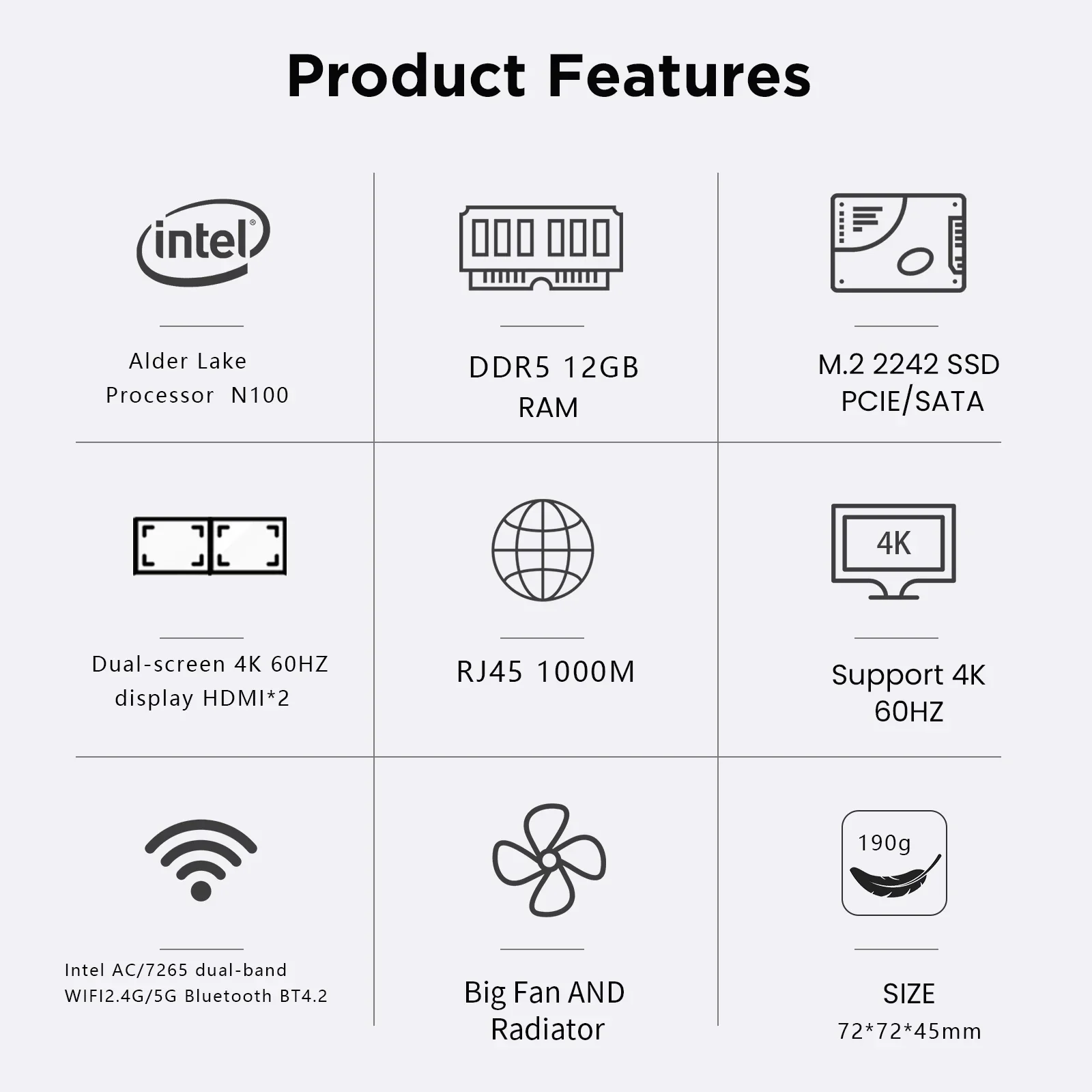 ZX01 PLUS Intel Alder Lake N100 MINI PC Windows 11 DDR5 12GB 128GB/256GB/512GB M.2 SSD WIFI5 BT4.2 MINI PC Gamer Computer 3