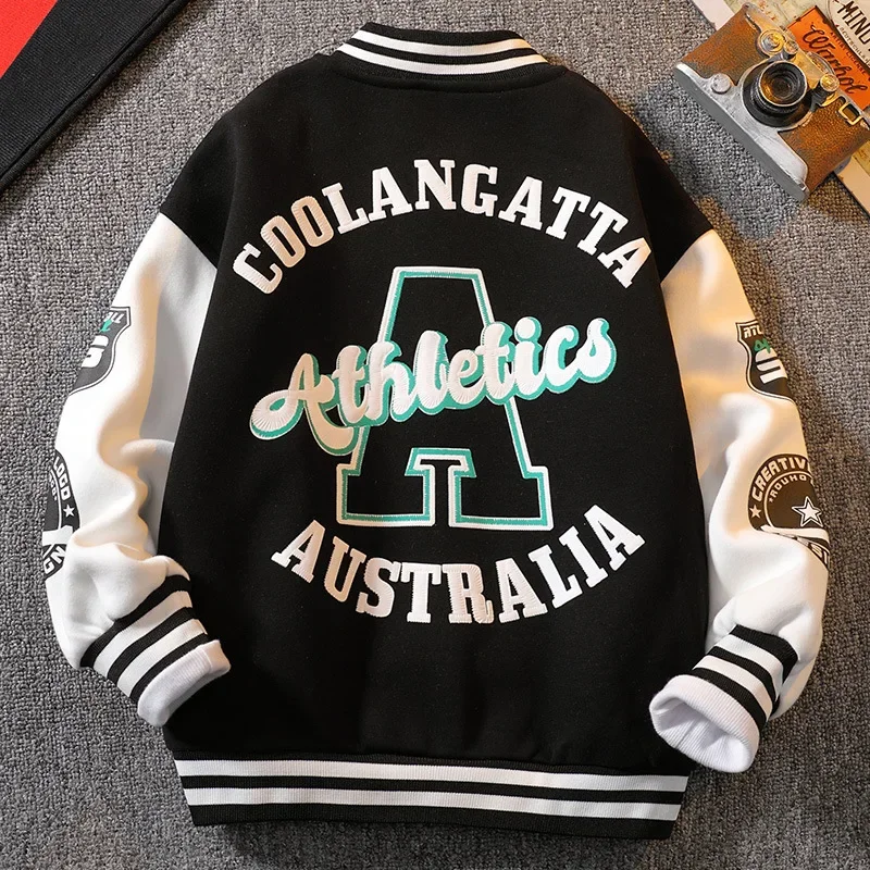 Kids Jackets Boys Coats Letter Printed Outerwear 3 To 12 Yrs Children's Thicken Teenagers Sport School Baseball Uniforms